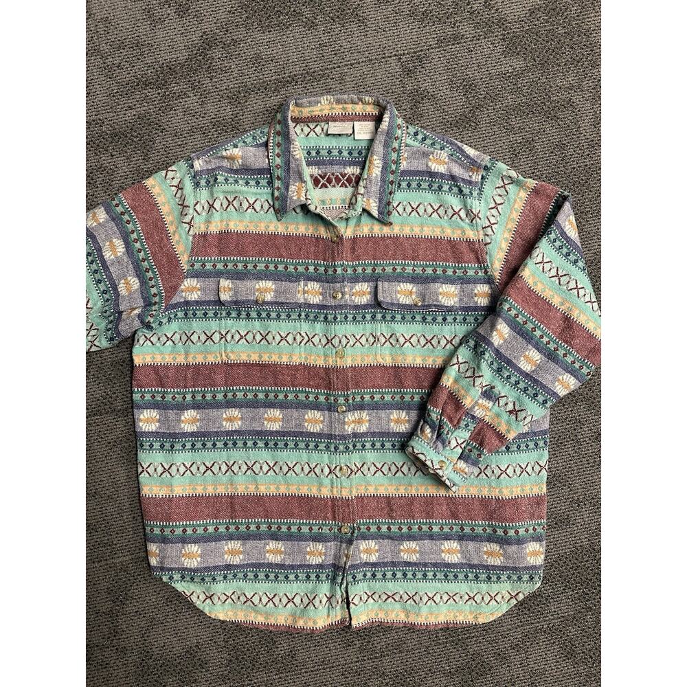 Blair Womens 2XL Southwestern Aztec Button Up Shirt Tribal Boho Cotton Top